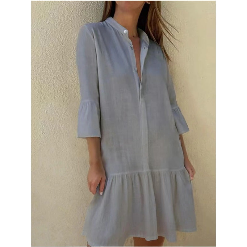 Women's Lapel Pleated Mini Shirt Dress