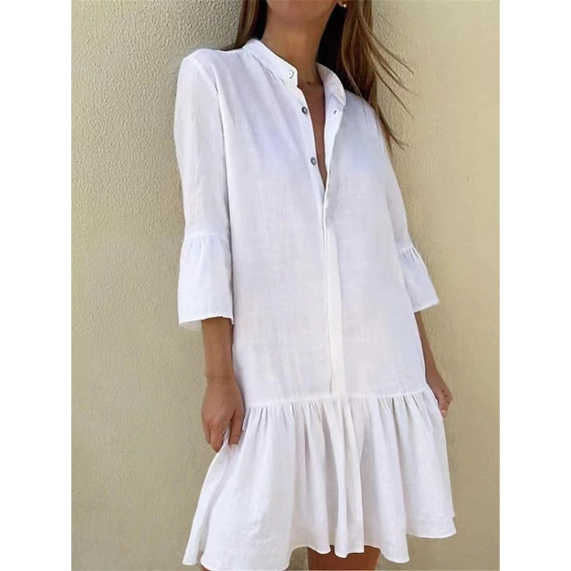 Women's Lapel Pleated Mini Shirt Dress